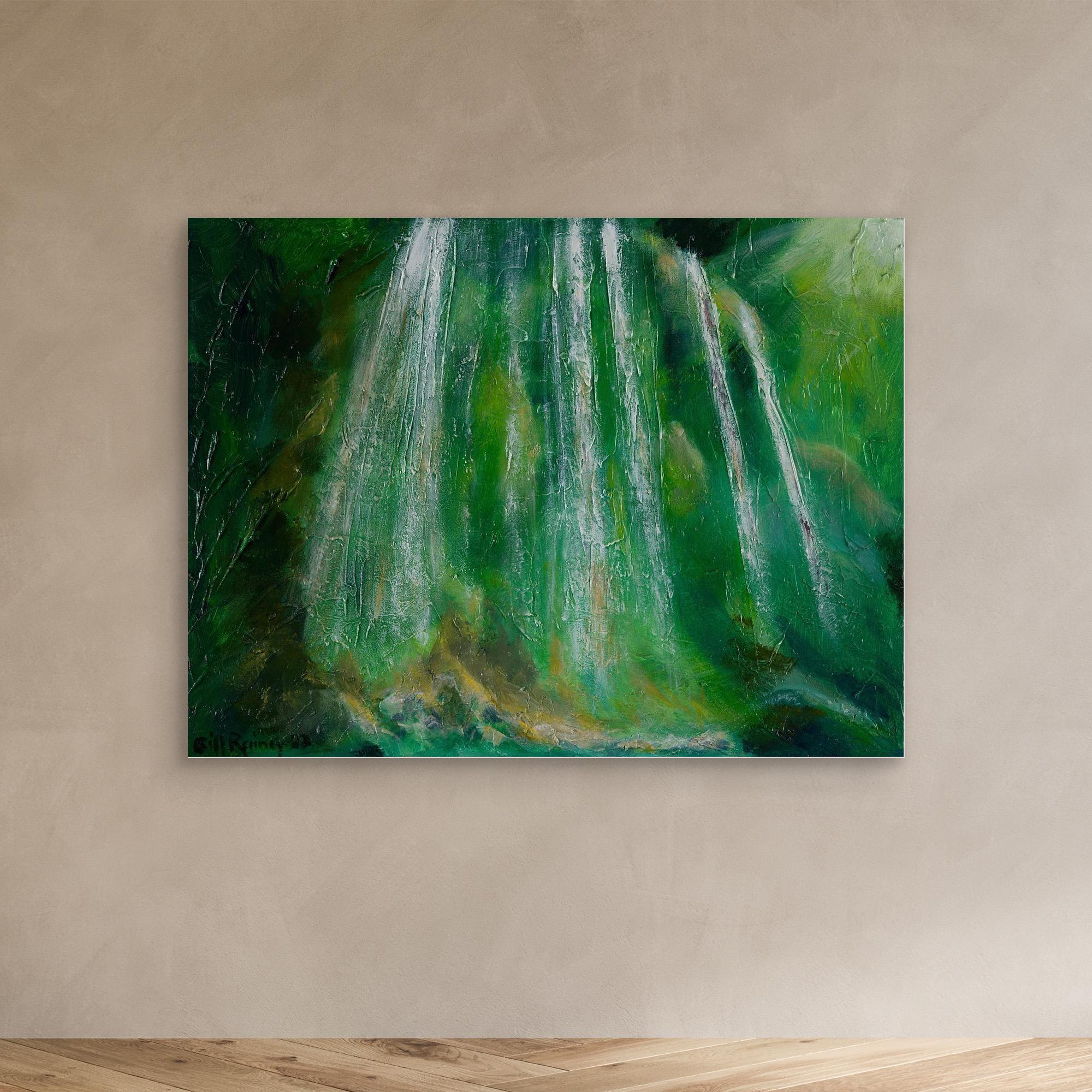 Whispering Falls waterfall canvas art in green and blue tones